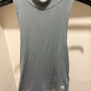 Vuori Ribbed High Neck Tank Top in Blue Gray